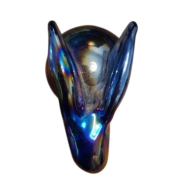 Davar Originals Glass Rabbit Paperweight, Iridescent Blue/White, Vintage - Picture 6 of 6